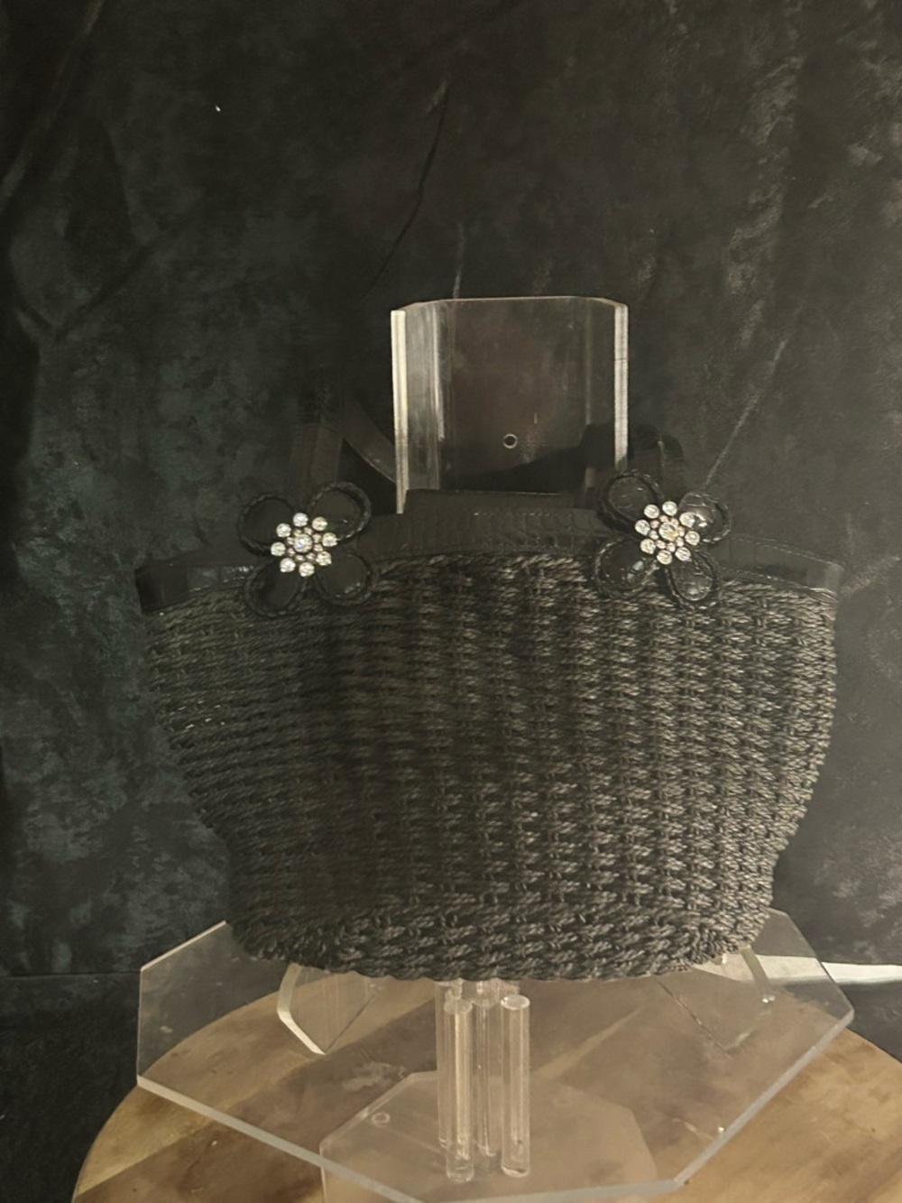 Brighton Black Woven Tote with Floral Crystal Accents
